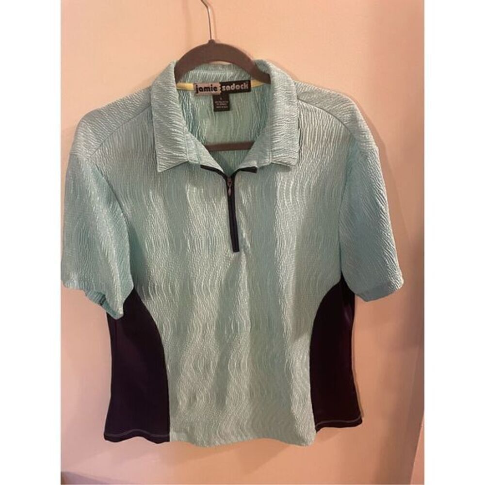 jamie sadock Aqua Polo with Black Side Panels Short Sleeve Zip